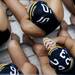 Michigan freshman Katie Allison and other players listen during halftime in the game against Brown on Friday, April 26. Daniel Brenner I AnnArbor.com